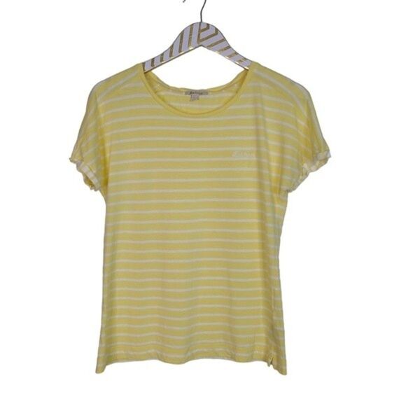 BARBOUR Top Womens US 6 Yellow and White Striped Causeway Shirt Short Sleeve Tee - Picture 1 of 8